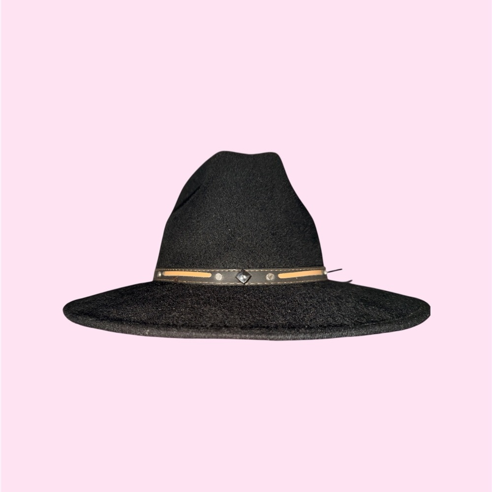 Black Wide-Brim Fedora Hat with Accent Band
